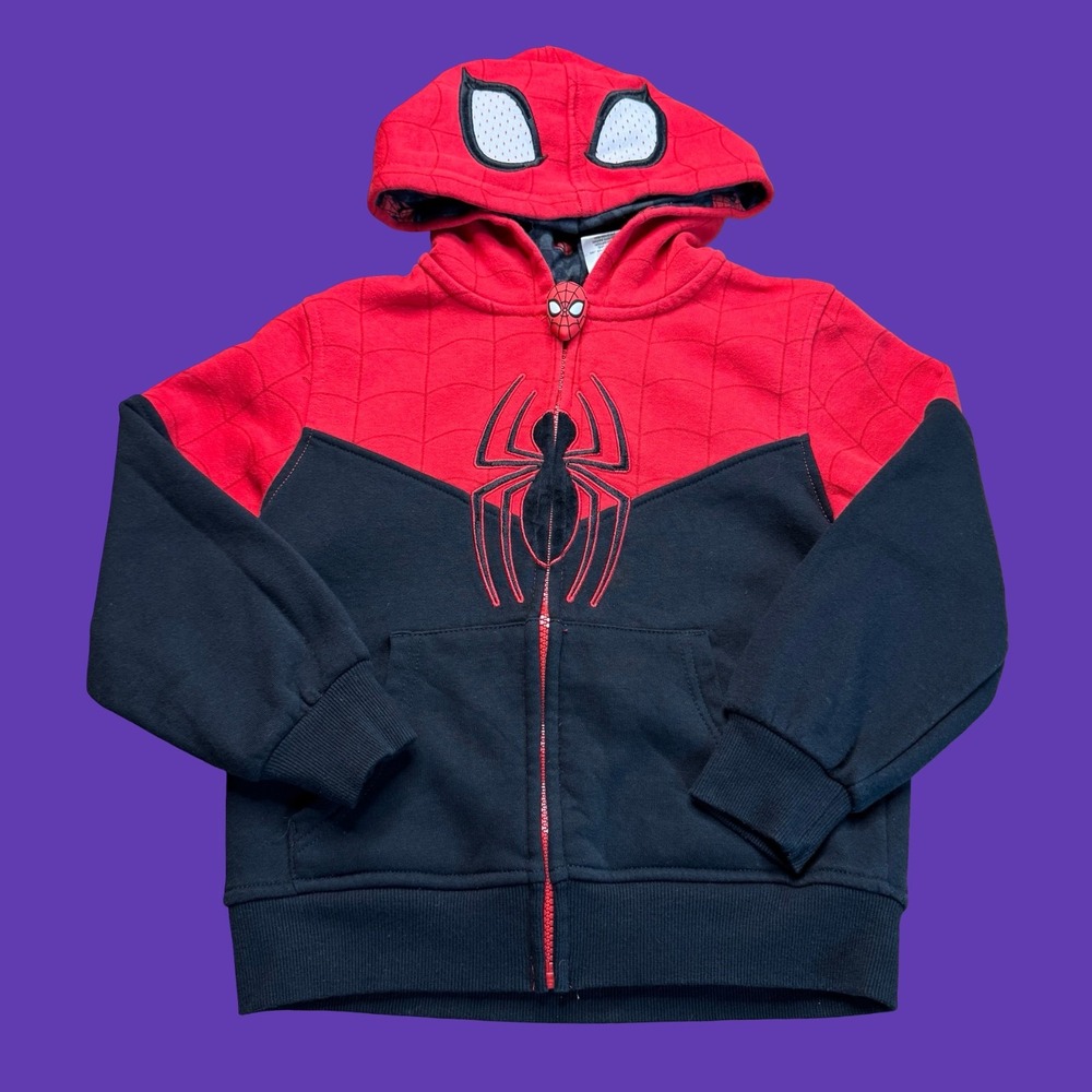 Spider-Man Hoodie Boys Small 6/7 Red Black Full Zip Marvel Super Hero Costume